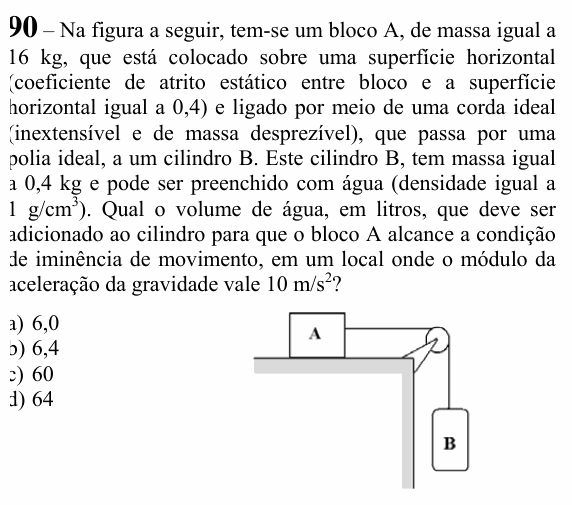 Enunciado da questão 90 de Física do EEAR 2024 (CFS 2)