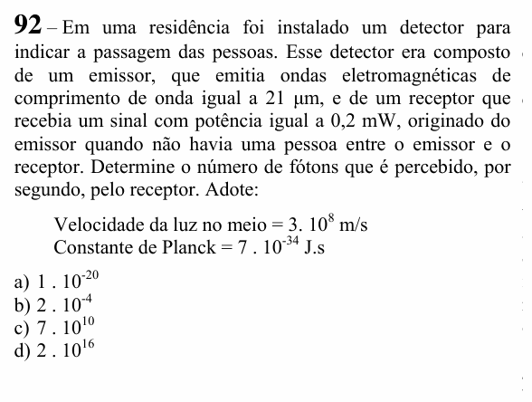 Enunciado da questão 92 de Física do EEAR 2024 (CFS 2)