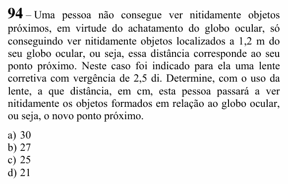 Enunciado da questão 94 de Física do EEAR 2024 (CFS 2)