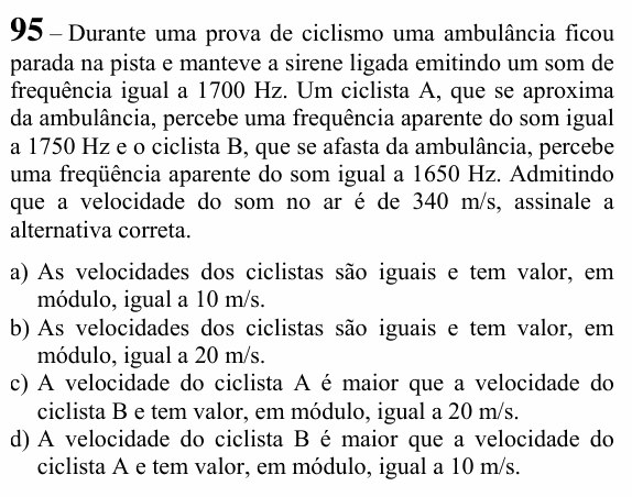 Enunciado da questão 95 de Física do EEAR 2024 (CFS 2)