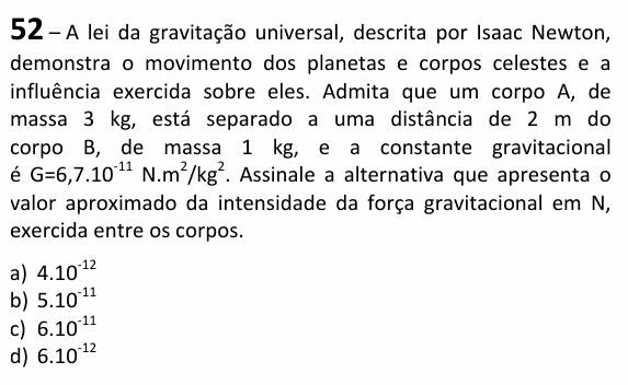 Enunciado da questão 52 de Física do EEAR 2025 (CFS 2)