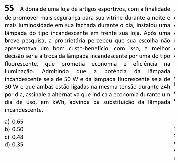 Enunciado da questão 55 de Física do EEAR 2025 (CFS 2)