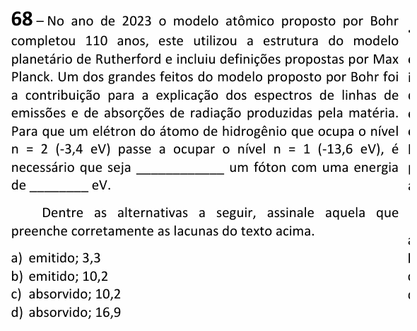 Enunciado da questão 68 de Física do EEAR 2025 (CFS 2)
