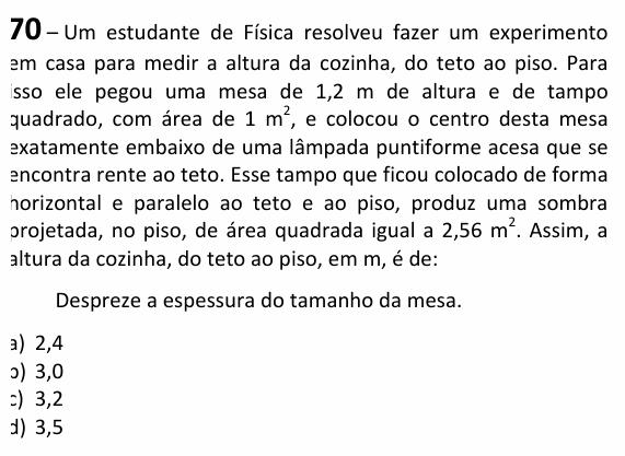 Enunciado da questão 70 de Física do EEAR 2025 (CFS 2)