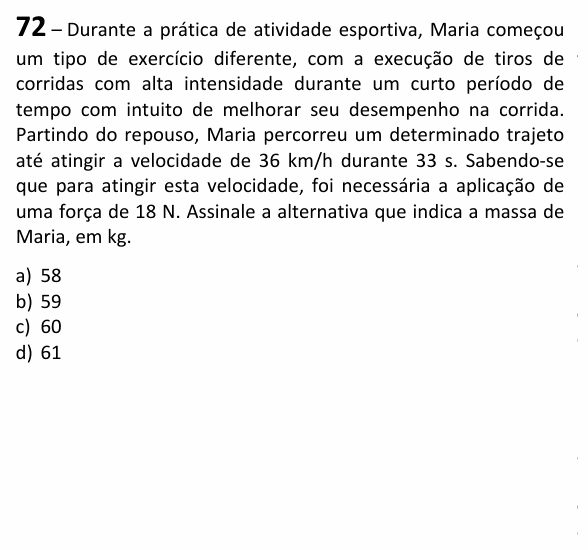 Enunciado da questão 72 de Física do EEAR 2025 (CFS 2)
