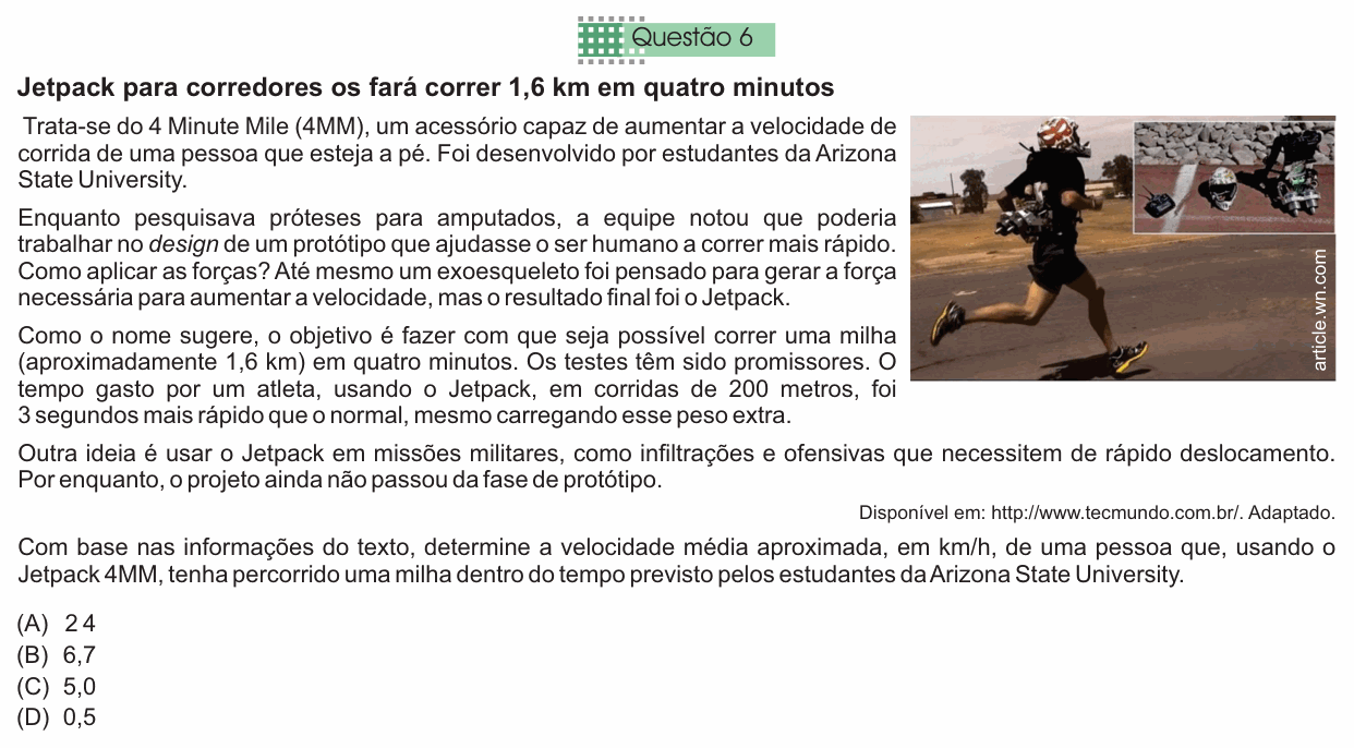 Enunciado da questão 6 de Física do Einstein 2016