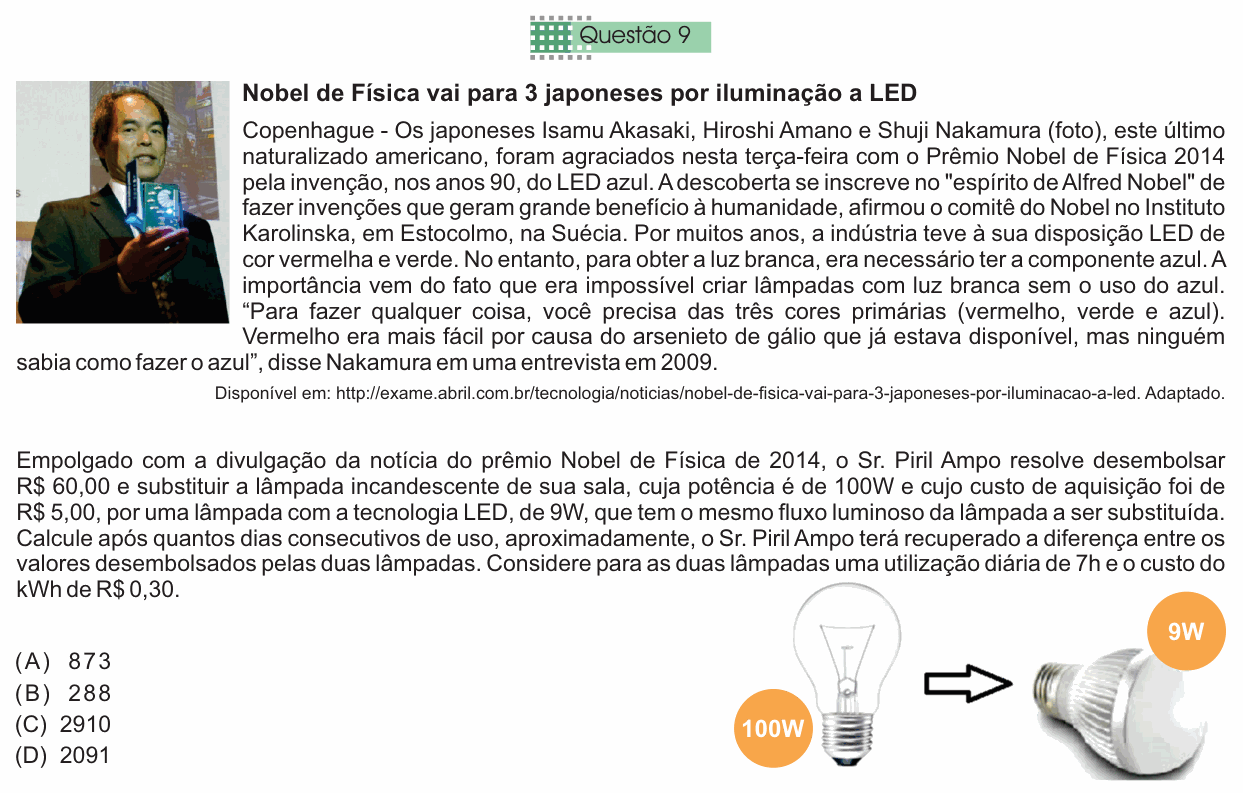 Enunciado da questão 9 de Física do Einstein 2016