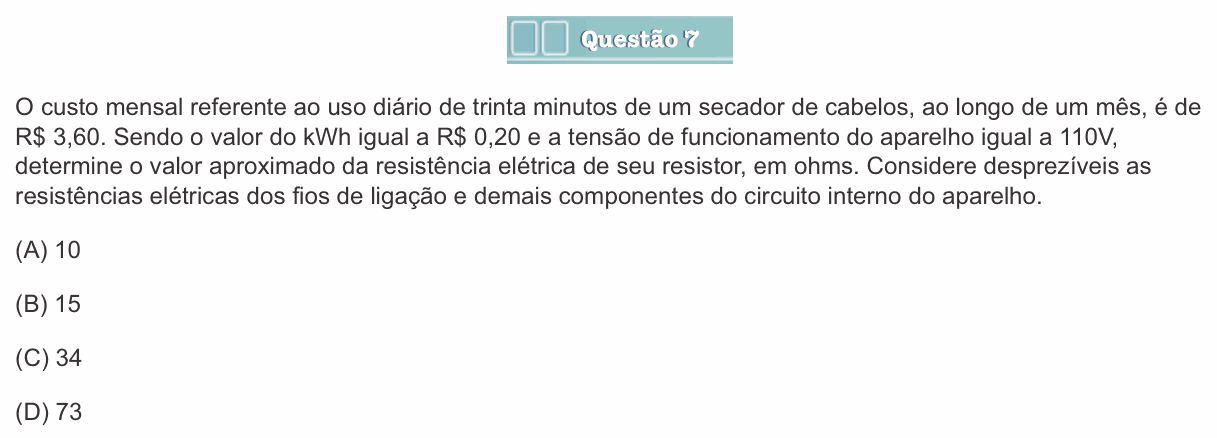 Enunciado da questão 7 de Física do Einstein 2017