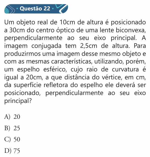 Enunciado da questão 22 de Física do Einstein 2018