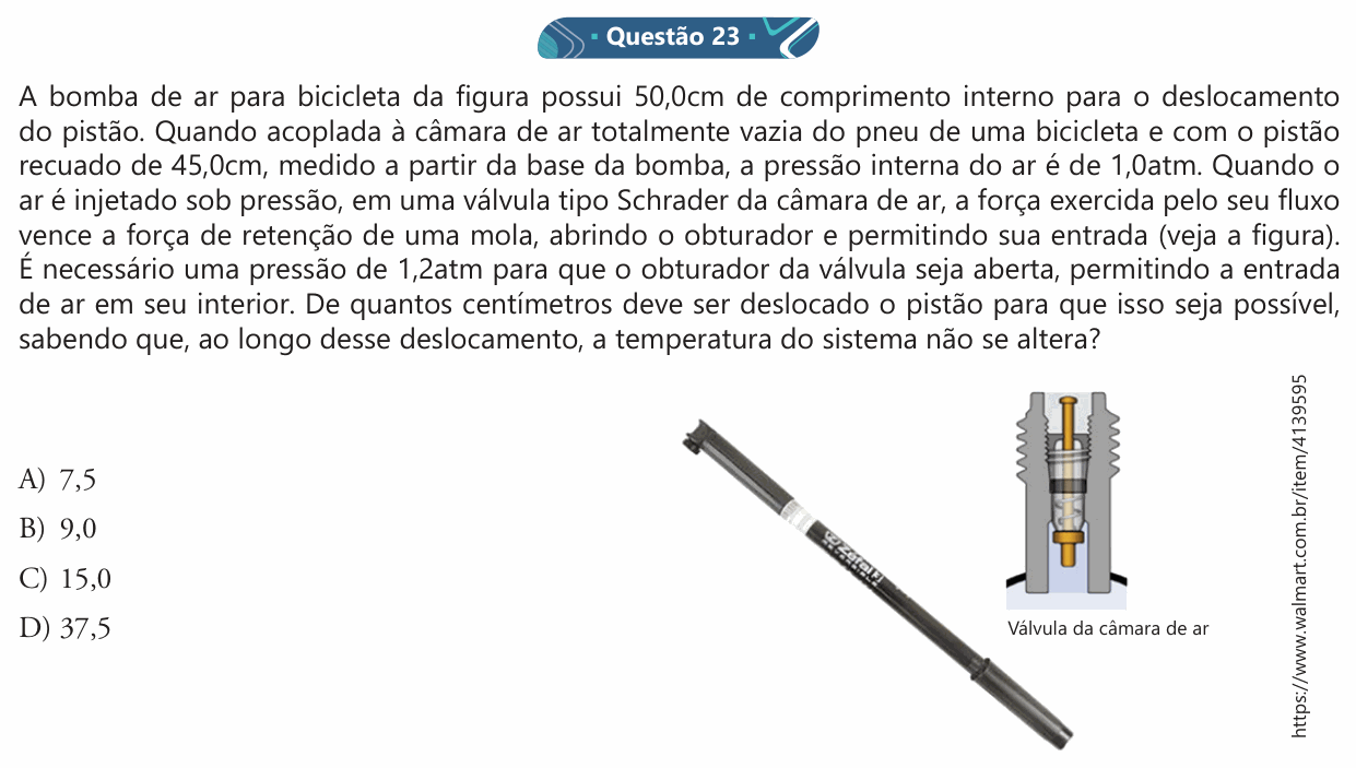 Enunciado da questão 23 de Física do Einstein 2018