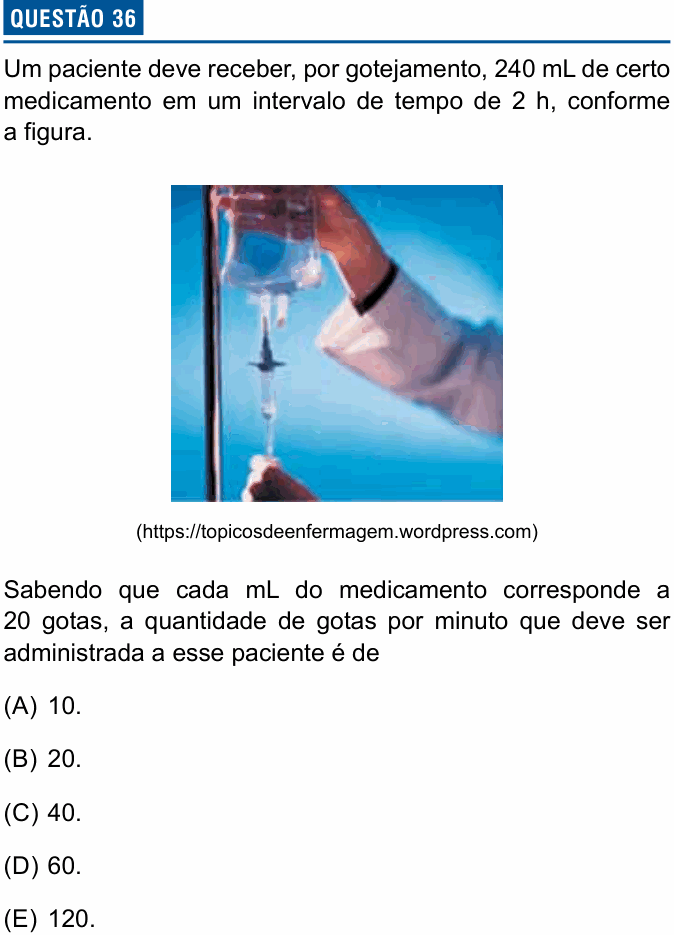 Enunciado da questão 36 de Física do Einstein 2023 (Enfermagem, 2º semestre)