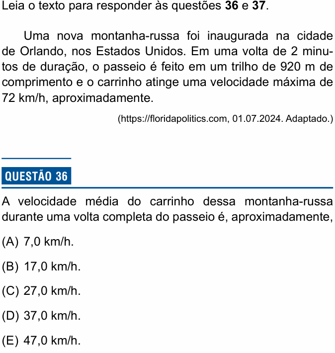 Enunciado da questão 36 de Física do Einstein 2025 (Administração)