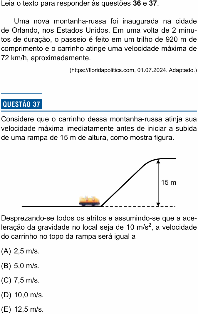 Enunciado da questão 37 de Física do Einstein 2025 (Administração)