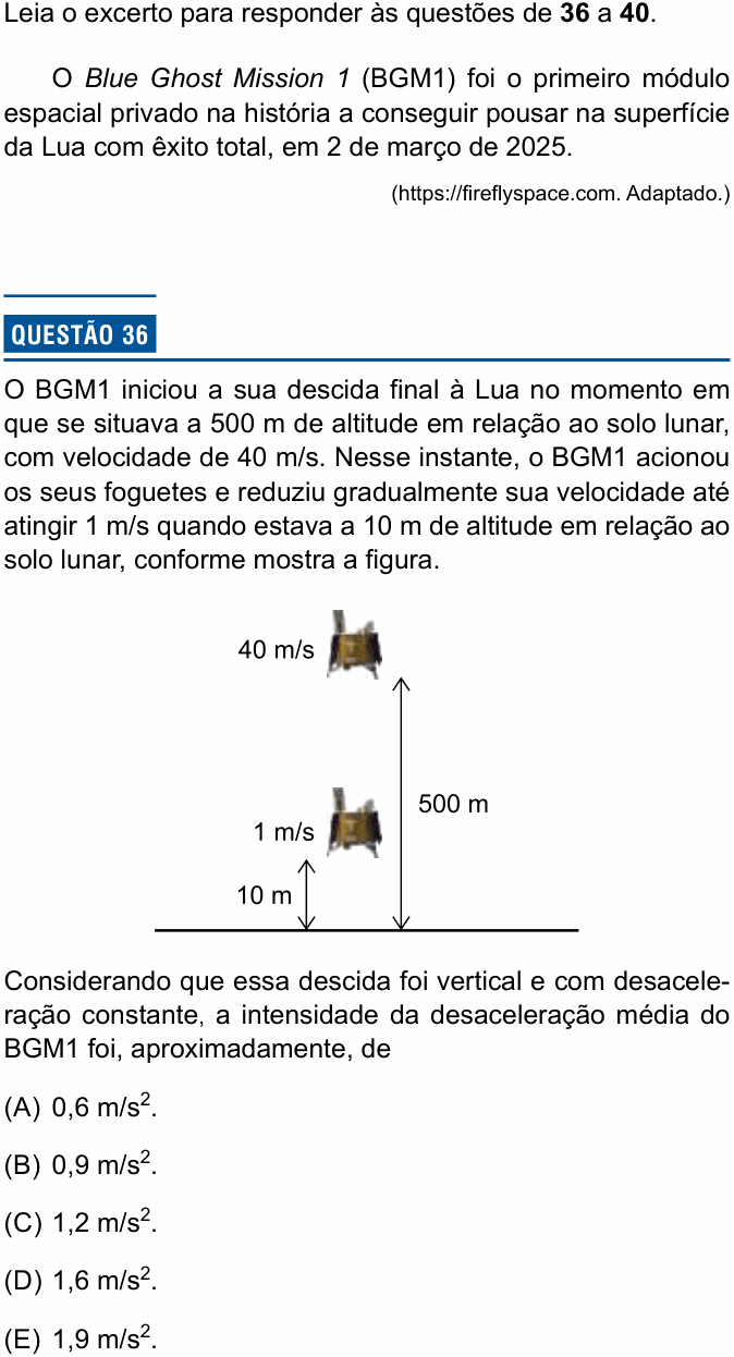 Enunciado da questão 36 de Física do Einstein 2025 (Enfermagem, 2º semestre)