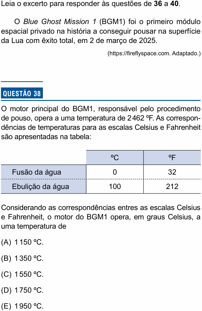 Enunciado da questão 38 de Física do Einstein 2025 (Enfermagem, 2º semestre)