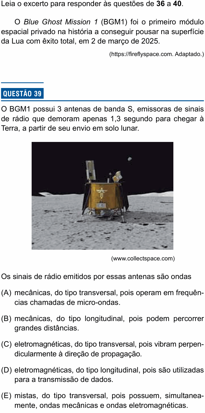 Enunciado da questão 39 de Física do Einstein 2025 (Enfermagem, 2º semestre)