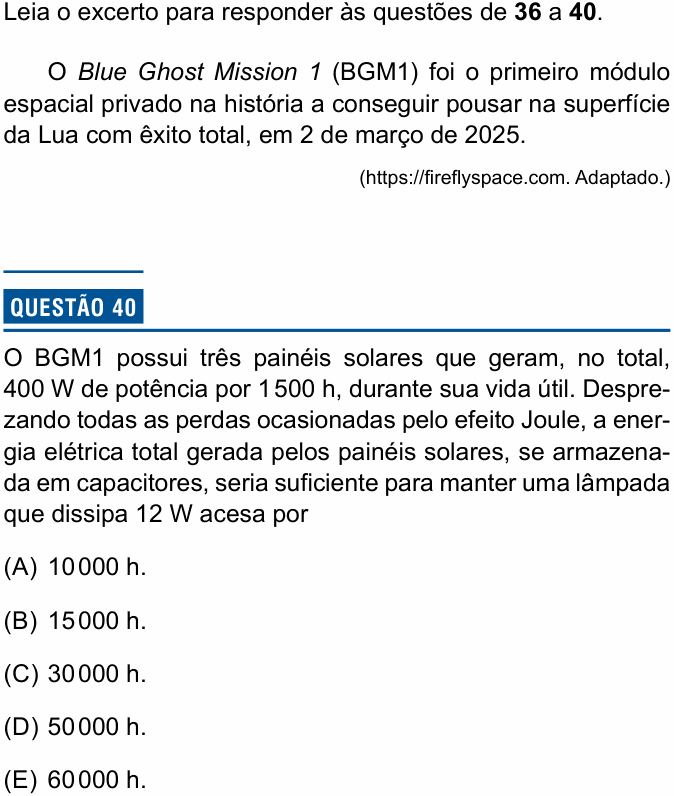 Enunciado da questão 40 de Física do Einstein 2025 (Enfermagem, 2º semestre)