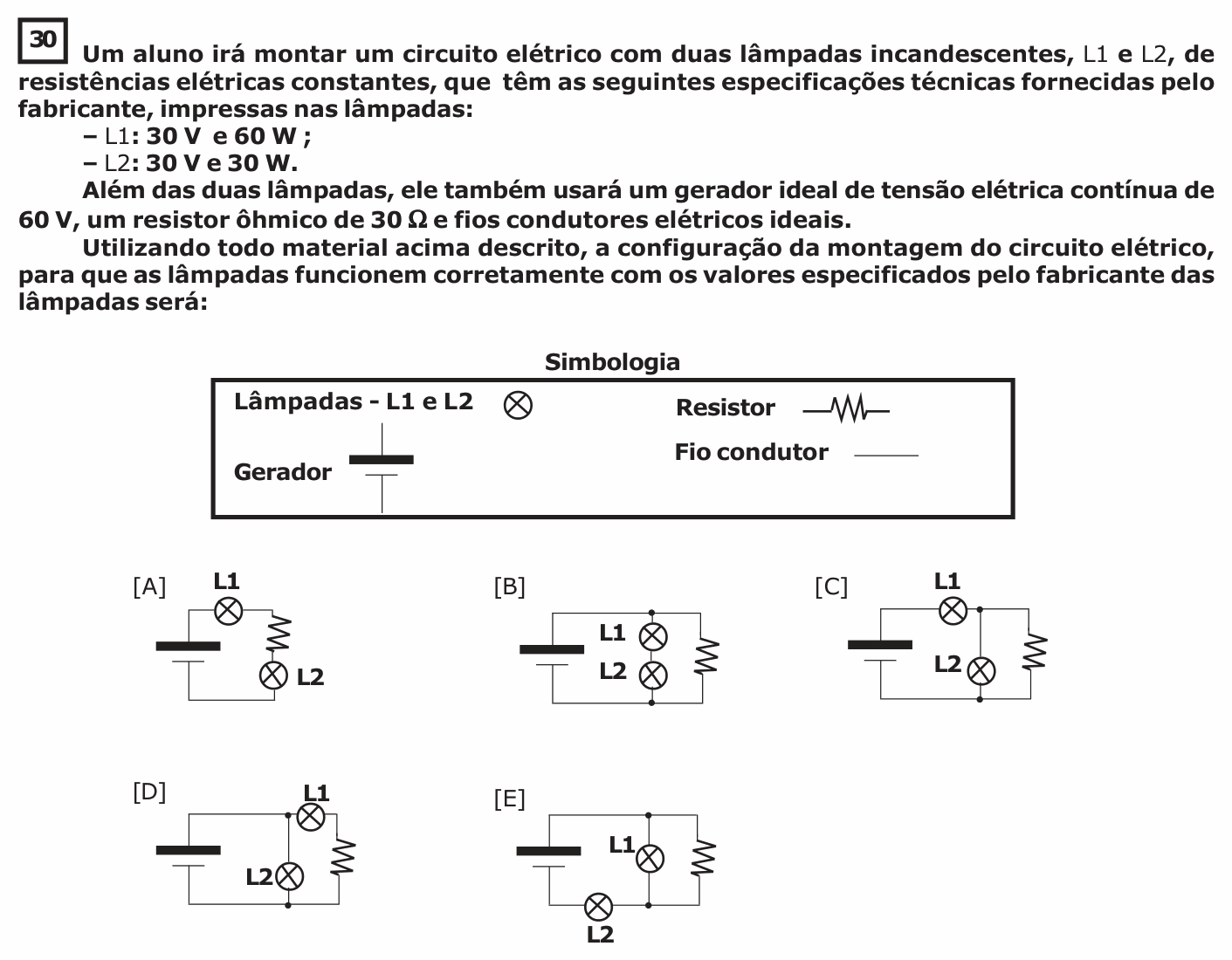 Enunciado da questão 30 de Física do EsPCEx 2016/2017