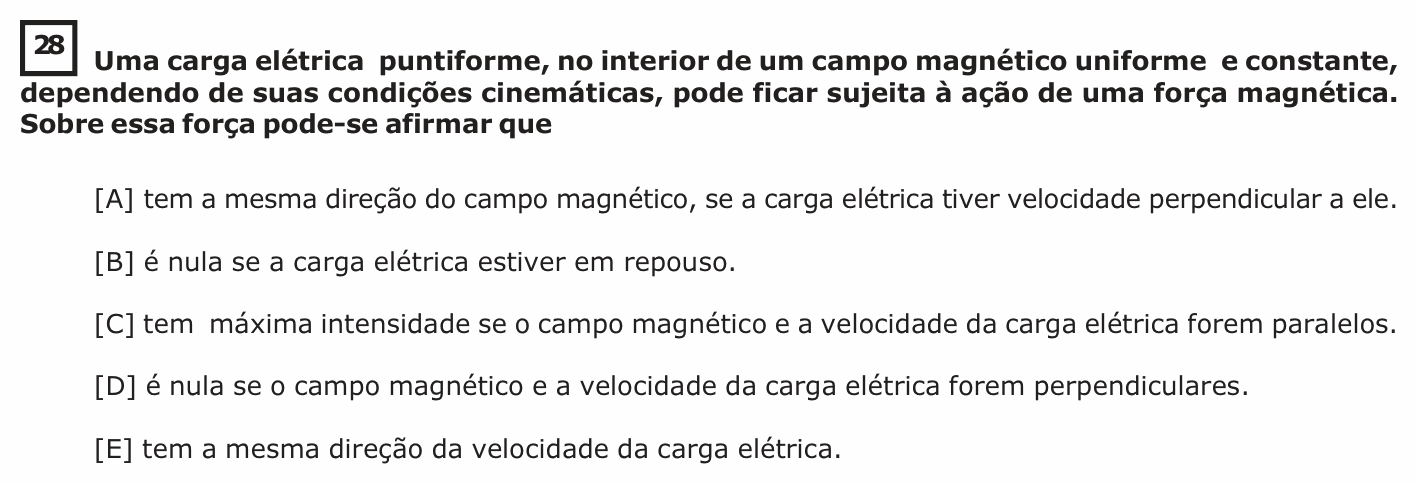 Enunciado da questão 28 de Física do EsPCEx 2017/2018