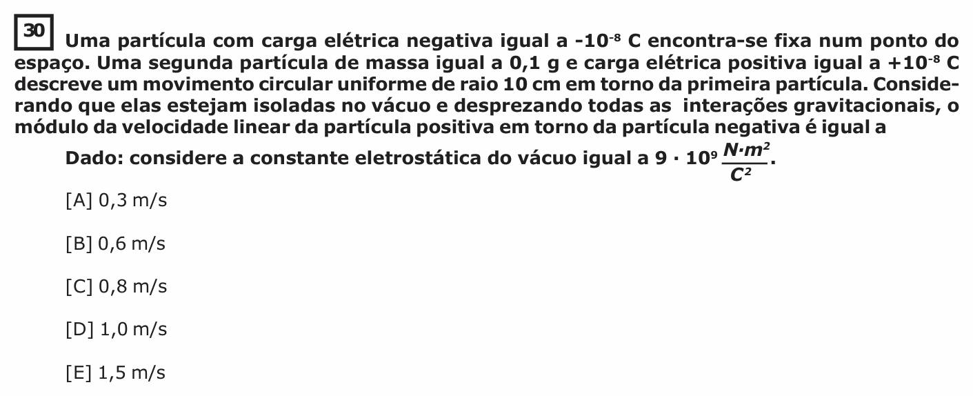 Enunciado da questão 30 de Física do EsPCEx 2017/2018