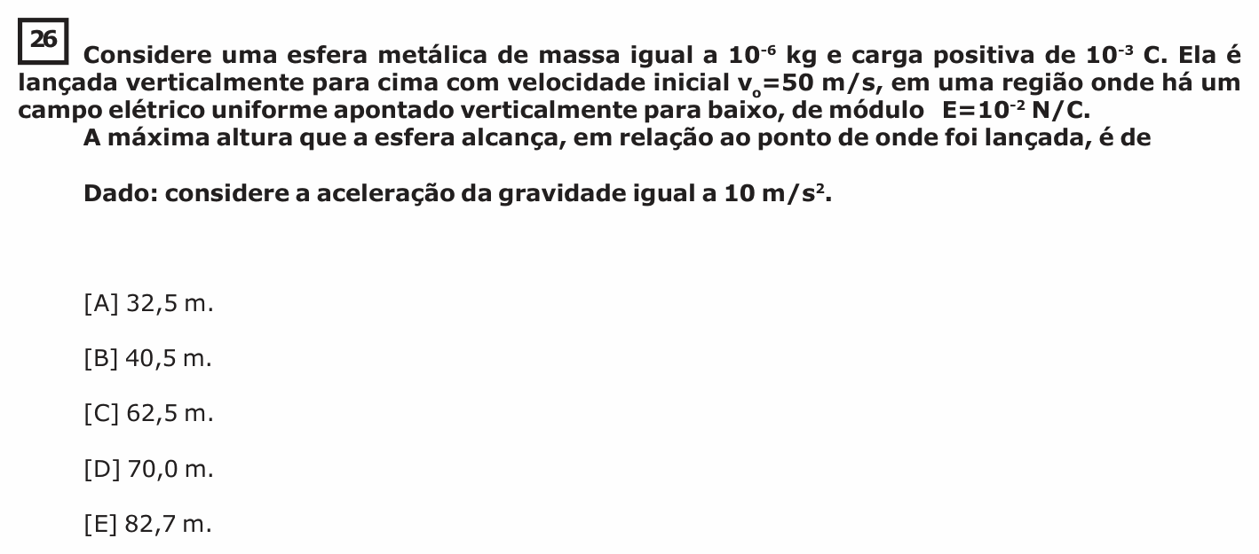 Enunciado da questão 26 de Física do EsPCEx 2018/2019