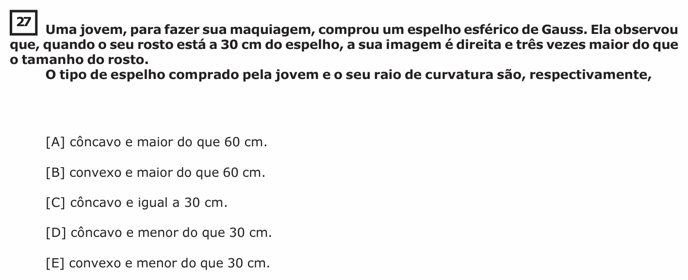 Enunciado da questão 27 de Física do EsPCEx 2018/2019