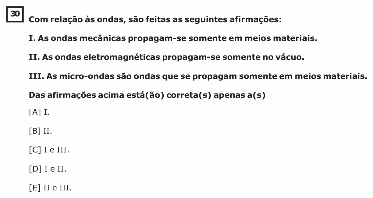 Enunciado da questão 30 de Física do EsPCEx 2018/2019
