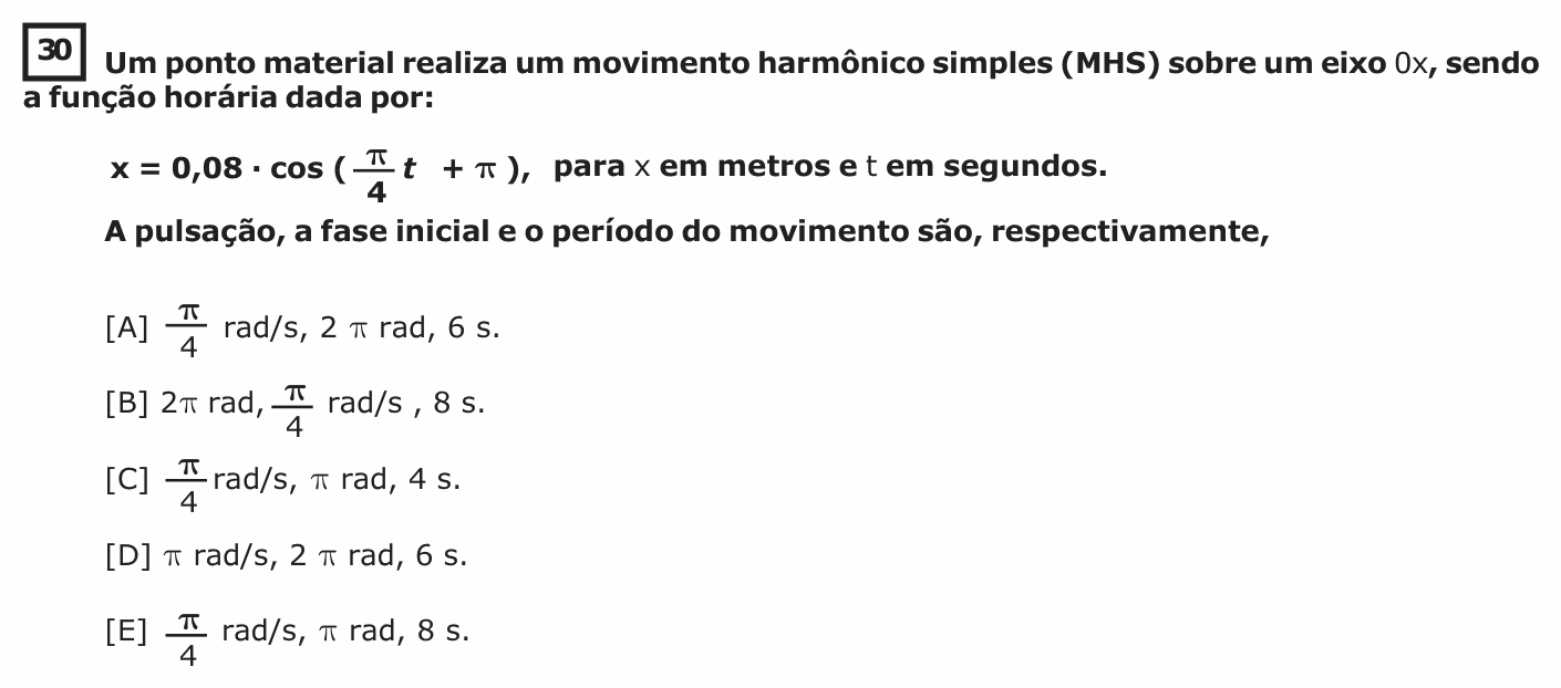 Enunciado da questão 30 de Física do EsPCEx 2019/2020