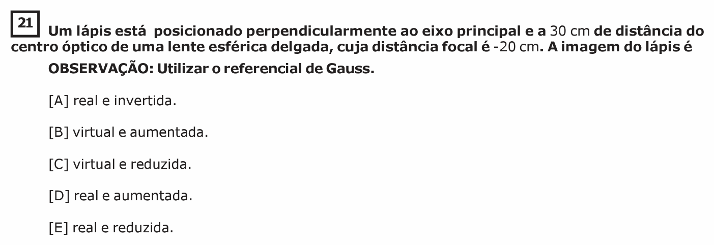 Enunciado da questão 21 de Física do EsPCEx 2020/2021