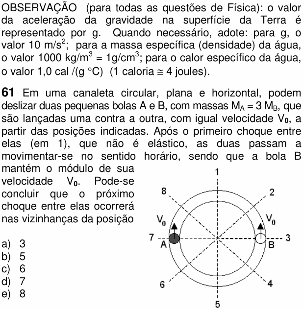 Enunciado da questão 61 de Física do FUVEST 2005