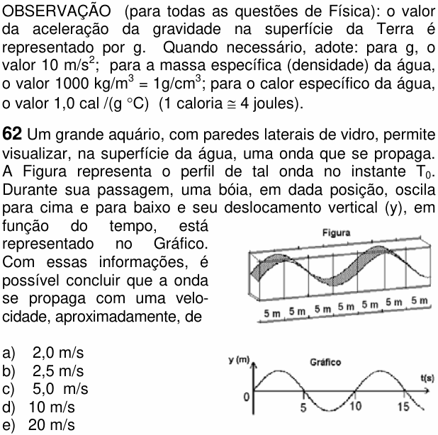 Enunciado da questão 62 de Física do FUVEST 2005