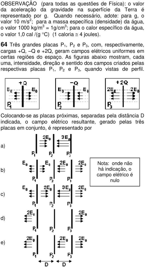 Enunciado da questão 64 de Física do FUVEST 2005