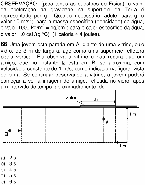 Enunciado da questão 66 de Física do FUVEST 2005
