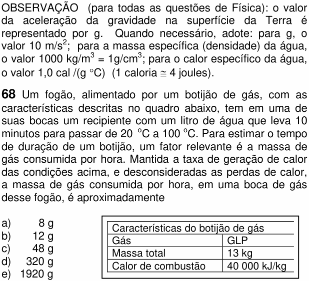 Enunciado da questão 68 de Física do FUVEST 2005