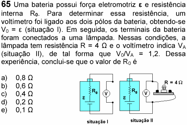 Enunciado da questão 65 de Física do FUVEST 2006