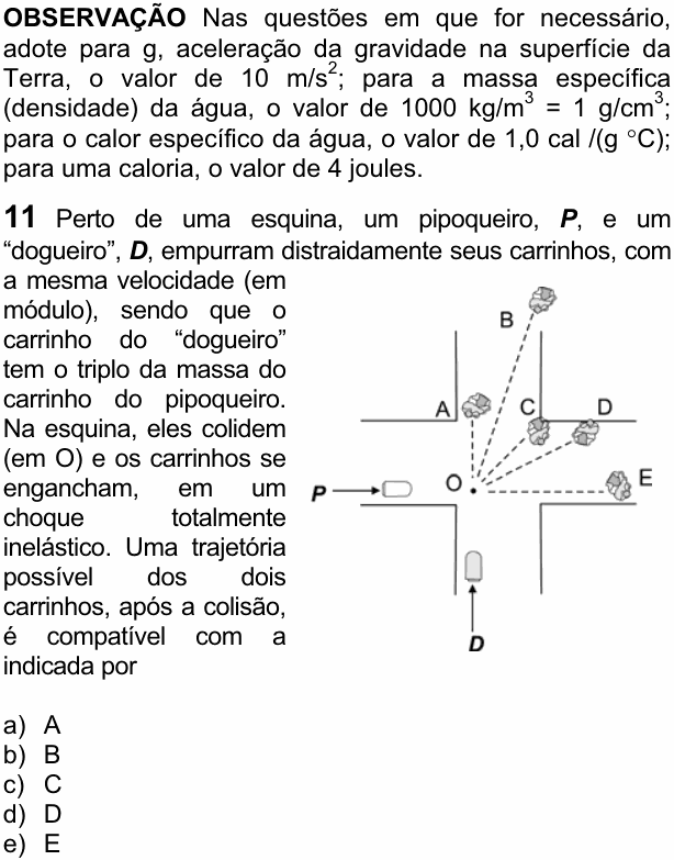 Enunciado da questão 11 de Física do FUVEST 2007