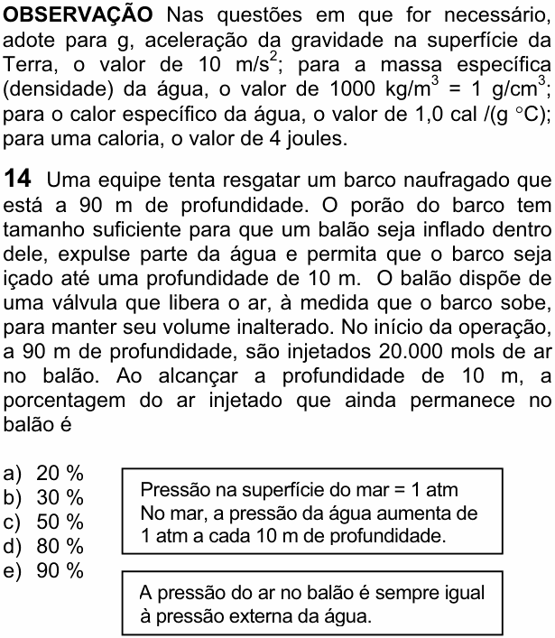 Enunciado da questão 14 de Física do FUVEST 2007