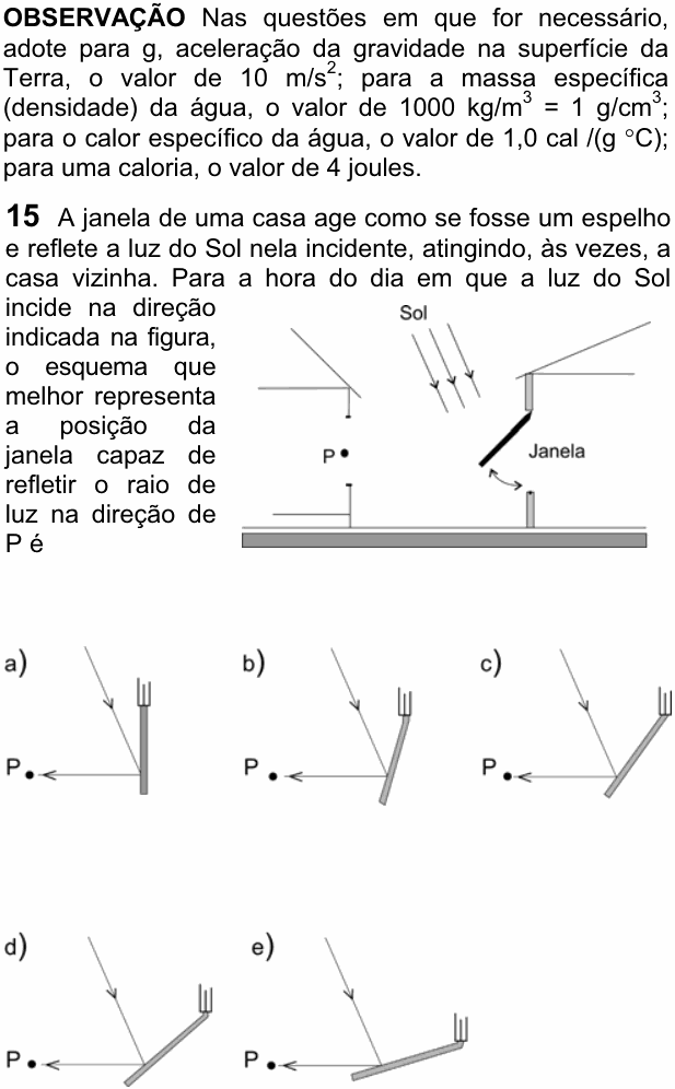 Enunciado da questão 15 de Física do FUVEST 2007