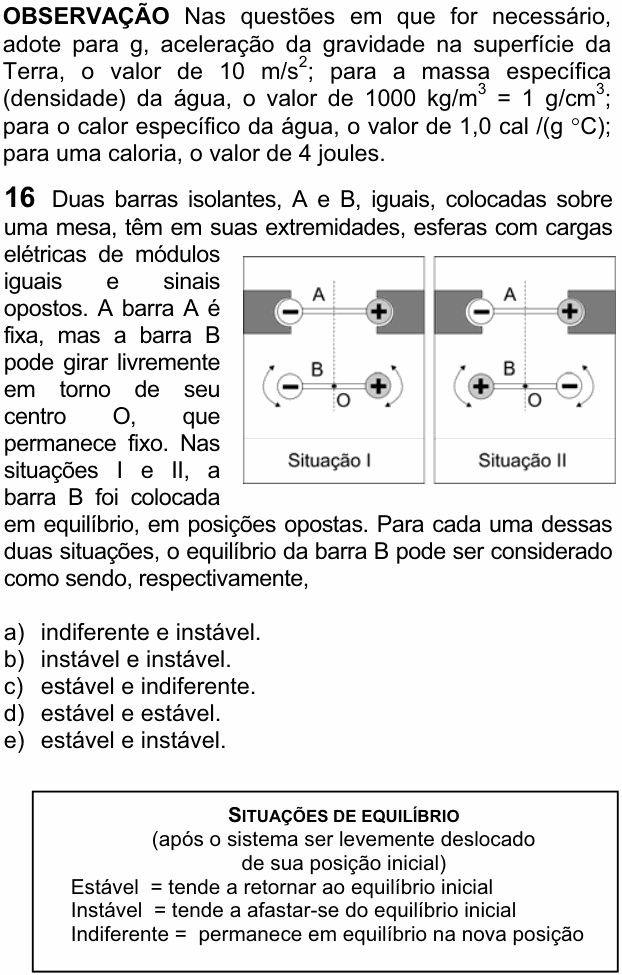 Enunciado da questão 16 de Física do FUVEST 2007