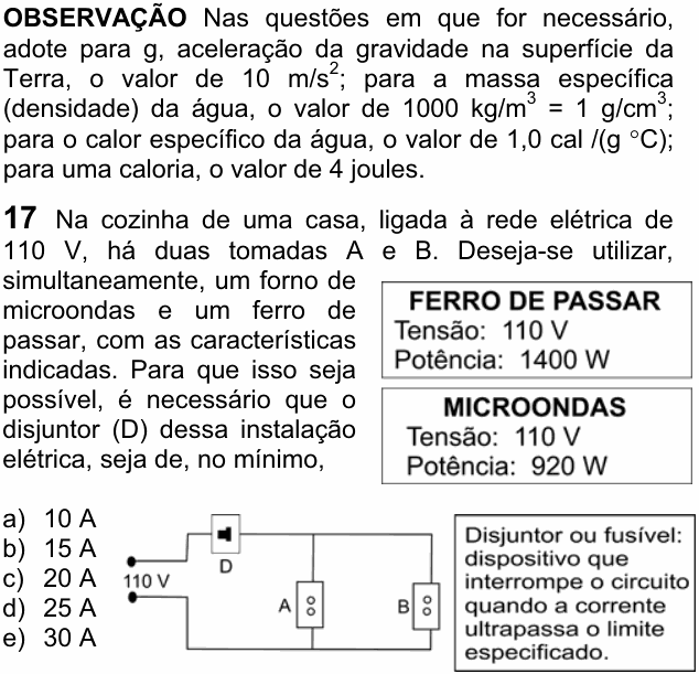 Enunciado da questão 17 de Física do FUVEST 2007