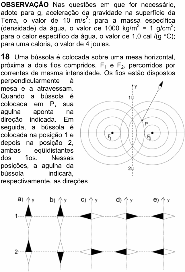 Enunciado da questão 18 de Física do FUVEST 2007