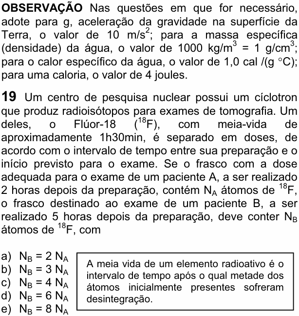 Enunciado da questão 19 de Física do FUVEST 2007