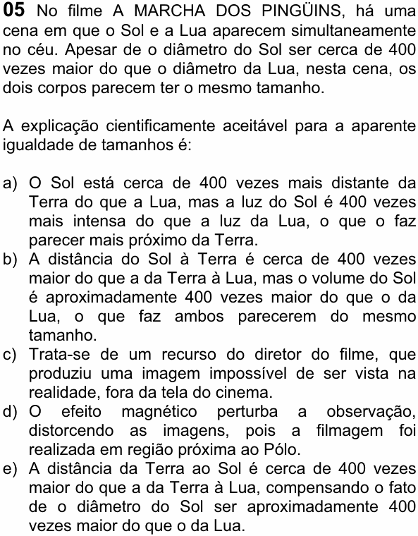 Enunciado da questão 5 de Física do FUVEST 2007