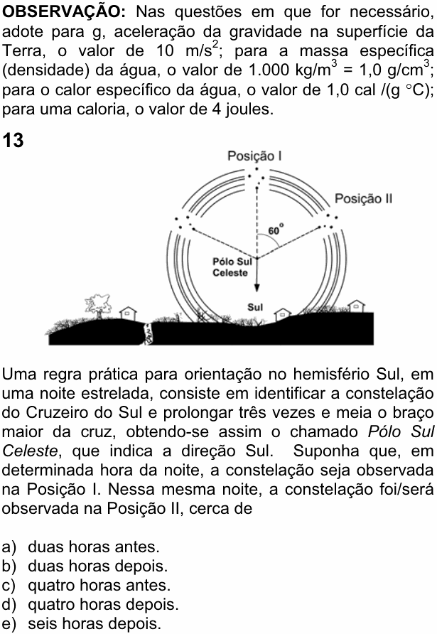 Enunciado da questão 13 de Física do FUVEST 2008