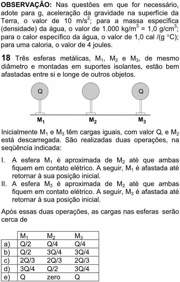 Enunciado da questão 18 de Física do FUVEST 2008