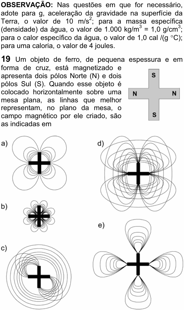 Enunciado da questão 19 de Física do FUVEST 2008