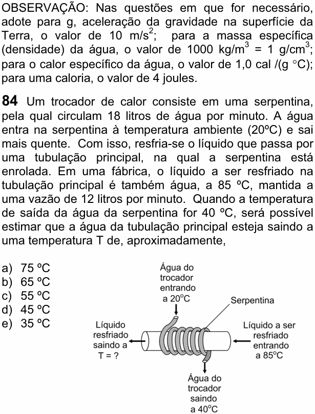 Enunciado da questão 84 de Física do FUVEST 2009