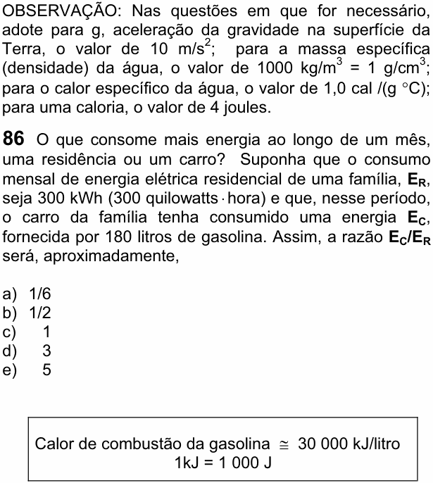 Enunciado da questão 86 de Física do FUVEST 2009
