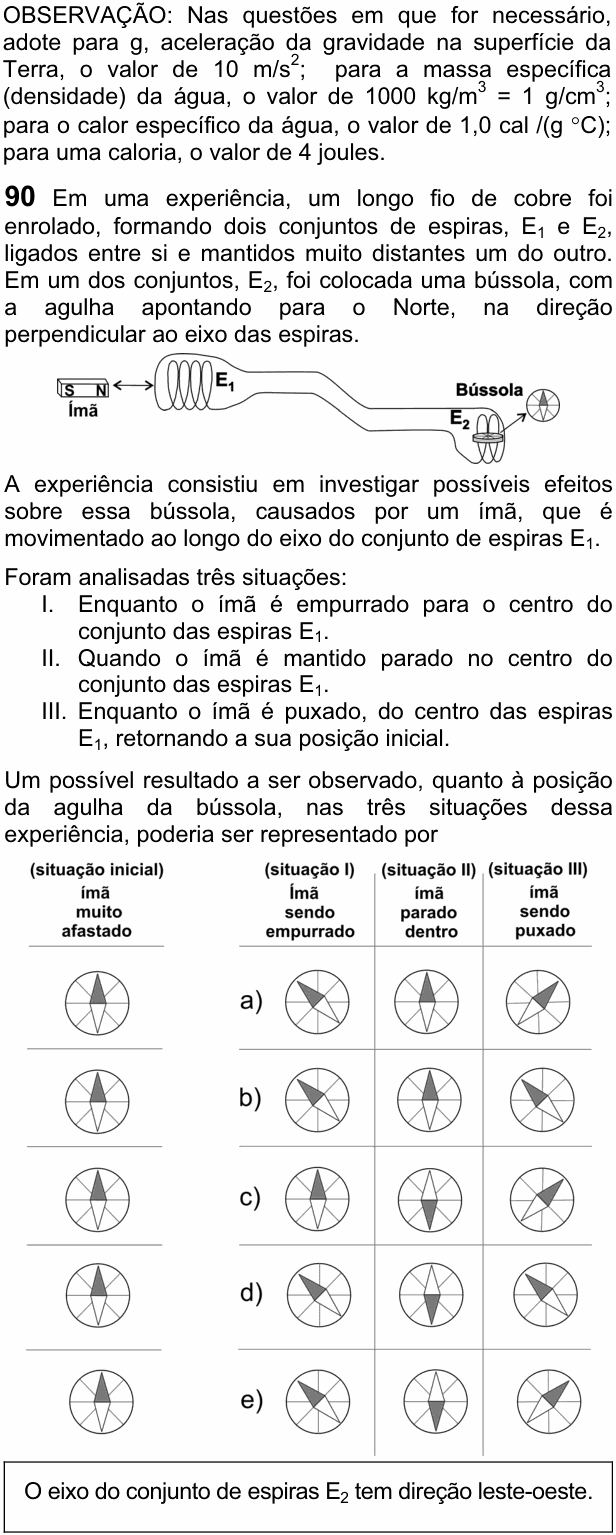 Enunciado da questão 90 de Física do FUVEST 2009