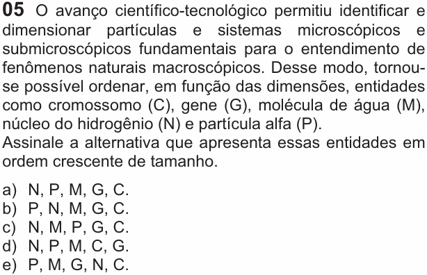 Enunciado da questão 5 de Física do FUVEST 2010